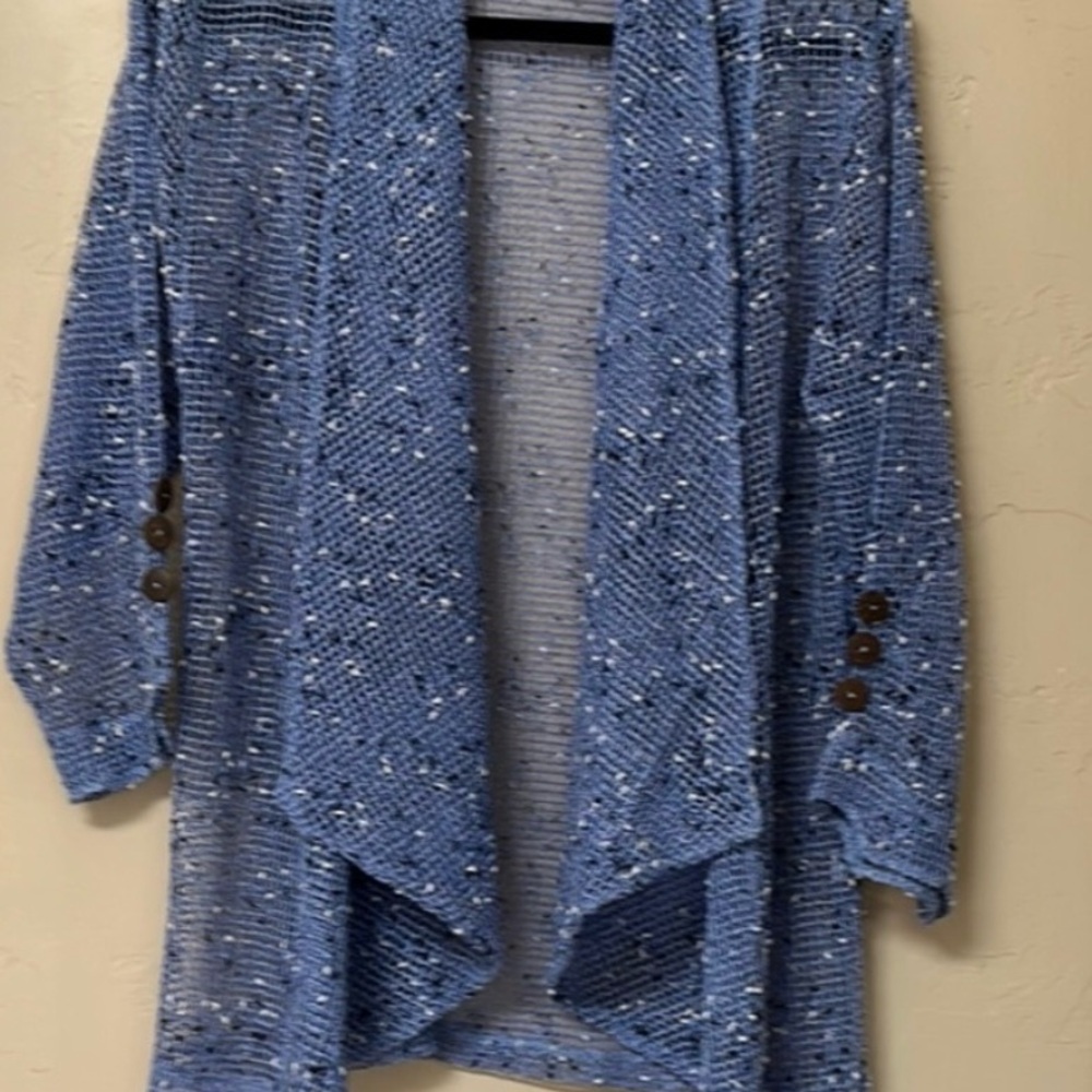 Lulu B Open Knit Blue Cardigan Size Medium - Picture 10 of 10